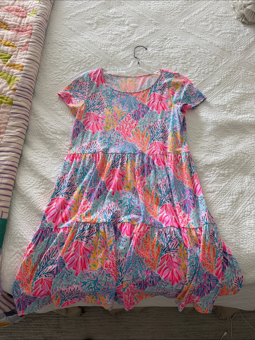 Lilly Pulitzer Pink & Aqua Floral Tiered Casual Dress